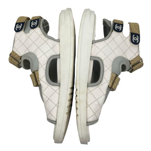 Chanel Goatskin Fabric Quilted Gladiator Dad Sandals White Gray Size 41C - Picture 7 of 13